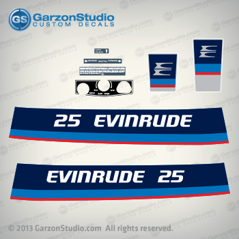 1975 Evinrude 25 hp decal set 0279811, 0279812 OMC Johnson EVINRUDE 1975 electric-Manual models 25502B, 25503B, 25552B, 25553B.
