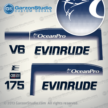 1993, 1994, 1995, 1996, 1997, 1998 Evinrude 175hp 175 hp decal kit ocean pro oceanpro styling plate decals