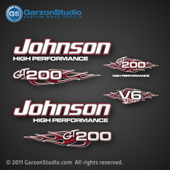 Johnson GT 200 high performance decal set flames collection To be used instead of Part Number 0433168, 0397519, 0431928 JOHNSON 87-90 200STLES MOTOR COVER DECALS.