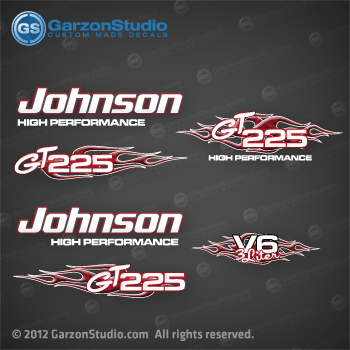 Johnson GT 225 high performance decal set flames collection To be used instead of Part Number 0433143, 433209, JOHNSON 87-90 150STLCE MOTOR COVER DECALS.