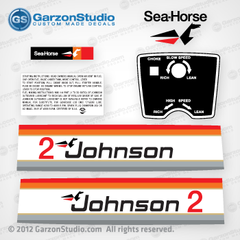 Johnson 2 hp decal set red/black late 70's, 388281, JOHNSON 1977 2R77C MOTOR COVER
JOHNSON 1977 6RL77M MOTOR COVER