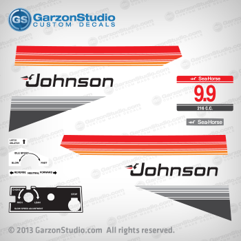 Decal set for a Johnson 9.9 hp decals for 1980 motors made for a Johnson Outboard cowling 80's, sticker Part for a Johnson Outboard cowling 80 Manual or Electric engines, stickers Part Number 390337 0390337 390338 0390338 390339 0390339 J10ECSE J10ELCSE J10RCSE J10RLCSE J10SELCSE 
317087 0317087 9 hp 9hp 9.9hp 10 hp 10hp
