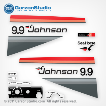 Decal set for a Johnson 9.9 hp decal set or 10 hp decal set for late 70's motors made for a Johnson Outboard cowling 1977 custom made, Part Number 388400, 388269, JOHNSON 1977 10R77 MOTOR COVER,JOHNSON 1977 10E77 MOTOR COVER, 10E77A, 10E77A, 10EL77A, 10R77A, 10RL77A