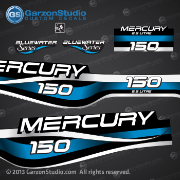 1994 1995 1996 1997 1998 1999 MERCURY 150 hp decal set design II 150hp 2.5 litre bluewater series part number 809687A99 DECAL SET DECAL SET (150 XL/CXL BLUEWATER) 