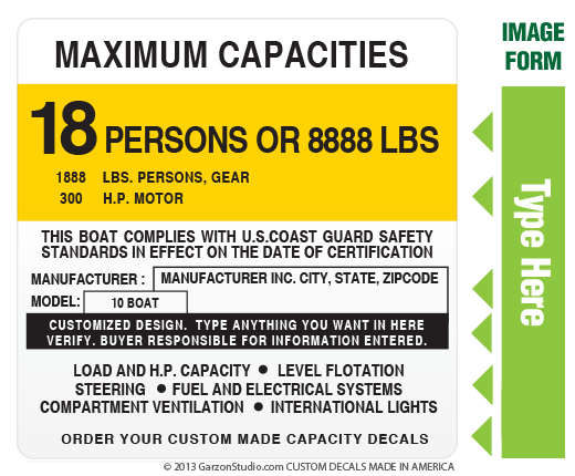 Boat capacity decal 4X4 Type A White
