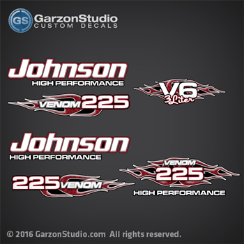 Johnson VENOM  225 high performance decal set flames collection To be used instead of Part Number 0433168, 0397519, 0431928 JOHNSON 87-90 MOTOR COVER DECALS.