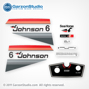 Johnson 6 hp decal set red/black late 70's, 388281, JOHNSON 1977 6R77M MOTOR COVER
JOHNSON 1977 6RL77M MOTOR COVER