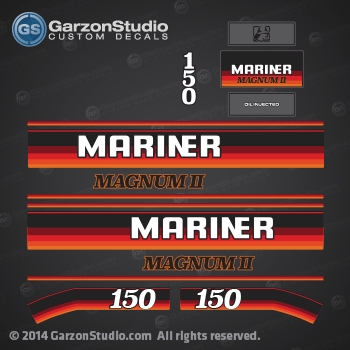 1988 mariner outboard decals 150 hp Magnum II Oil Injected stickers set 11625A88 150hp gray 

1150453BD ELPTO,
7150453ND ELPTO,
  
11625A88 Decal set
    
