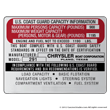 U.S. Coast Guard Capacity Information Maximum Capacities plate decal Chrysler boat 291