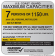 U.S. Coast Guard Capacity Information Maximum Capacities plate decal meets U.S. EPA EVAP Standards using certified components 
