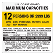 USCG U.S. Coast Guard Capacity Information Boat Maximum Capacities plate decal STICKER label plate white