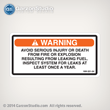 nmma nw-201-04 boat decal sticker WARNING: AVOID SERIOUS INJURY OR DEATH FROM FIRE OR EXPLOSION RESULTING FROM LEAKING FUEL. INSPECT SYSTEM FOR LEAKS AT LEAST ONCE A YEAR
