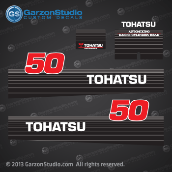 Nissan tohatsu 2002 earlier 50 hp 50hp 3C8S87802-1 OR 3C8S87801-1 DECAL SET M50D decal 2002 2001 2000 1999 1998 1997 1996 1995 1994 1993 